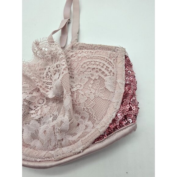 Victoria's Secret Bra Size 32DD Pink Lace Sequin Dream Angel Push-Up Underwire - Picture 2 of 11